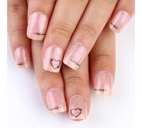 24x Coeurs Complets Couvrent Faux Ongles Brillants Presse Sur Un Bâton Court Sur L'acrylique Pour La Saint-Valentin