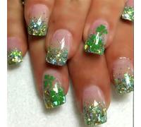 24x Complets Complets Faux Nails Shamrocks Presse Sur Green French Tip Stick On Festival Acrylique
