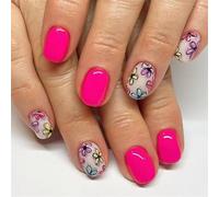 24x Courte-carrée Pressante Sur Les Ongles Belles Fleurs Fausses Ongles De Couleur Continue Acrylique Glossy Couvertures Complètes