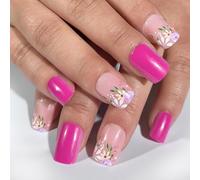 24x Courte Presse Sur Les Ongles Fleurs Acryliques Artificielles Brillantes Bâton Sur Les Couvertures Complètes De La Saint-Valentin Fausses