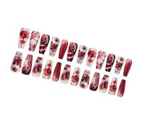 24x Couverture Complète Brillante Faux Ongles Fleurs Presse Sur Médiums Ballerines Bâton Sur Acrylique Pour Fête