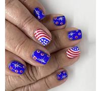24x Couvre À Part En Carré Courte Faux Nails 4 Juillet Stick On Stripe Press On Manucures Supplies For Woman