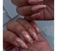 24x Fleurs Complets Couvertures Fausses Ongles Simples Appuyez Sur Un Bâton De Forme D'amande Sur L'acrylique Brillant Pour Quotidiennement