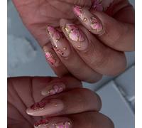 24x Fleurs Couverture Complète Faux Ongles Simple Presse Sur Forme D'amande Bâton Sur Acrylique Brillant Pour Quotidien