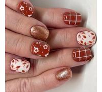 24x Hiver Couvoirs Full Stick Sur Des Ongles Faux Nails Glitteurs Fleurs Et Les Lignes Appuyez Sur Artificiel For Woman