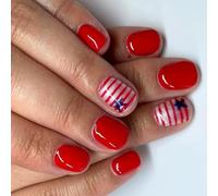 24x Independence Day Faux Nails Star Artificial Nails 4 Juillet Couvertures Complètes Stick Sur Une Presse Ovale Courte Sur