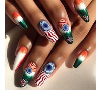 24x Independence Day Faux Nails Stripe Artificielle Couvertures Complètes Stick Sur Les Ballerines Médiums Appuyez Sur