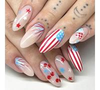 24x Independence Day Nails Artificial Moyens Amond Couvre Les Faux Ongles Du 4 Juillet Appuyez Sur Des Clous Sur Les Ongles