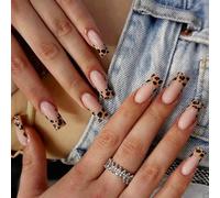 24x Long Coffin Press on Nails Leopards Print False Autumn Full Covers Stick on Artificial for Woman Autumn Full Cover Stick on Leopard Press on Long Coffin False