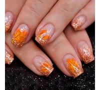 24x Maple Feuilles Artificielles Couvertures Complètes Stick Sur Les Ongles Courte Fausse Presse Falle Sur Thanksgiving