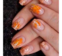24x Maple Feuilles Fausses Ongles Thanksgiving Presse Sur Des Clous Sur Les Couvertures Complètes Artificielles Oranges