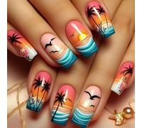 24x Moyens Carrés Faux Clous Nails Noue À Pressoir Sur Les Mouettes Acryliques Couvertures Complètes Brillantes