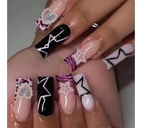 24x ongles de canard brillants couvertures complètes faux nœuds 3D appuyez sur étoile bâton sur coeur acrylique