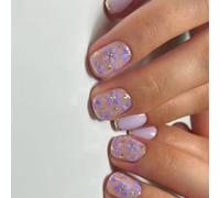 24x Paillettes Presse Sur Ongles Français Conseils Fausses Fleurs Couvertures Complètes Bâton Sur Court Carré Acrylique 24x Fleurs