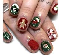 24x Snowman Nails Artificial Nails Christmas Complexe Couvre Faux Ongles Stick De Noël Sur Une Presse Courte