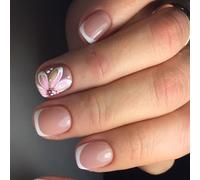 24x Stick Square Short On Nails Fleurs Couvrages Falais Faux Nails French Tip Press On Manucures Supplies For Woman