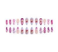 24x Sweet Full Covers Faux Nails Flower Press Sur Les Médiums D'amande Bâton Sur Le Cœur Acrylique Pour La Fraise