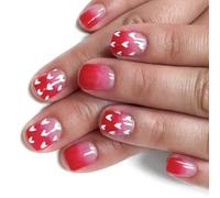 24x Valentin Day Faux Nails Courte Courte Presse Sur Le Cœur Les Couvertures Complètes Artificielles Collent Pour Les Femmes