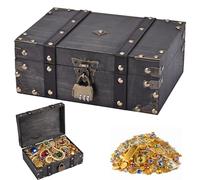 24x17x9,5cm Coffre Trésor Vintage en Bois Coffre Pirate Enfant Boite avec