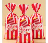 25/50/100 pièces Sacs en plastique pour pop-corn et bonbons avec attaches, sacs de conditionnement à rayures rouges et blanches pour biscuits et collations, accessoires pour machine à pop-corn, convie