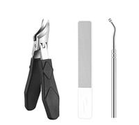 25° Angled Edge Nail Clippers for Thick Toenails, Anti-Splash Stainless Steel Set of 3 with Non-Slip Handle, Ergonomic Bevelled Design for Women, Men, Elderly, Professional Salon Use, Includes File &