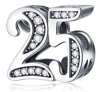 25 Anniversaire Charms convient au bracelet de mariage pandora, Perles de charme 25e anniversaire en argent sterling 925 avec cz, numéro 25 ans de cadeaux d'amour pour la mariée
