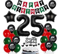 25 ans anniversaire Decoration Homme Femme, Ballon 25 ans anniversaire Rouge Noir Vert, 25 ans ballon Noir Vert Rouge Decoration, 25 ans fête Décoration Homme Femme, 25 Noir Vert Rouge Ballons