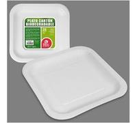 25 ASSIETTES CARRÉES CARTON BIO 23CM BLANC- VAISSELLE DE FÊTE