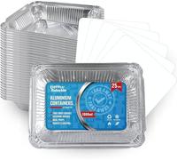 25 Barquettes en Aluminium avec Couvercle Alimentaire Jetables de 1000 ml - Emballage alimentaire, le transport d'aliments