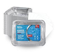 25 Barquettes en Aluminium avec Couvercle Alimentaire Jetables de 1650 ml - Emballage alimentaire, le transport d'aliments