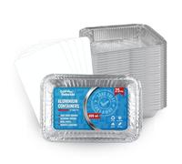 25 Barquettes en Aluminium avec Couvercle Alimentaire Jetables de 800 ml - Emballage alimentaire, le transport d'aliments