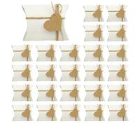 25 Boîte D’oreiller Blanc 120x100x30mm avec 32,5m de Fil de Jute et 25 Etiquettes Kraft- Boite Cadeaux pour Mariage, Boîte Dragées