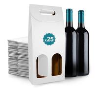 25 Boîtes en Carton Blanc Vides pour 2 Bouteilles de Vin 18x9x40cm | Emballage pour Bouteille de Vin pour Cadeaux de Noël, Pâques, Anniversaire, pour les Caves à Vin