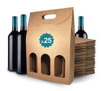 25 Boîtes en Carton Marron Vides pour 3 Bouteilles de Vin 27x9x40cm | Emballage pour Bouteille de Vin pour Cadeaux de Noël, Pâques, Anniversaire, pour les Caves à Vin