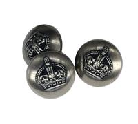 25 boutons plaqués or et argent avec couronne gravée - 15 mm, 20 mm et 23 mm - Fabriqués et expédiés d'Espagne - (Plaqué argent, 15 mm)