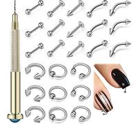 25 Charms Dangle d’Art d’Ongle avec Outil de Perçage d'Ongle Perceuse à Main,Anneaux de Bijoux à Ongles Breloques en Argent Fournitures d'Ongle Percé pour Conseil, Acrylique, Décor de Gels