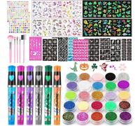 25 Couleurs Tatouage Paillette Enfant-225pochoirs,6 Stylos,2 Feuilles De Strass,20 Feuilles Motifs De Tatouages Styles Mélangés,Tatouages Temporaires Pour Enfant Noël Halloween Carnaval