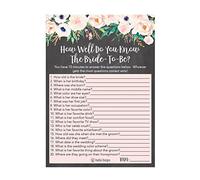 25 Floral How Well know the Bride Bridal Wedding Shower or Bachelorette Party Game, Flowers Who Knows The Best Is Is The West, Does The Groom? Lot de cartes de fiançailles avec inscription « Guessing Question »