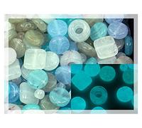 25 grams of Mixed glass beads for jewelry making, Tile Pony Round Coin, Czech Republic, Glow in the Dark Bright Blue Perles qui brillent dans le noir