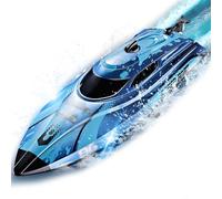 25 KM/H Bateau Télécommandé avec Lumière LED, 2,4 GHz Bateau Telecommandé Enfant, Bateaux Telecommande avec 2 Batteries pour 40 Minutes de Temps de Jeu, Cadeaux d'été pour Garçons et Filles (Bleu)