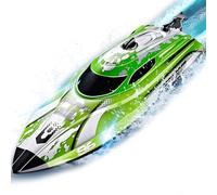 25 KM/H Bateau Telecommandé Enfant, 2,4 GHz Bateau Télécommandé avec Lumière LED, Bateaux Telecommandé 2 Piles pour 40 Minutes de Jeu, Speedboat Télécommandé pour Adultes et Enfant (Vert)