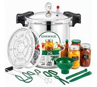 25 L Autocuiseur 2-en-1 & Pressure Canner Cooker,Marmite à Pression avec Manomètre,15,5 Psi, Kit de Mise en Conserve 6 Pièces,Fond en Acier Inoxydable,Compatible avec Plaques à Gaz à Induction