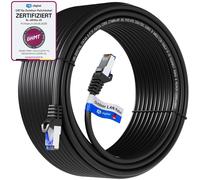 25 m CAT6a Ethernet Cable Outdoor Indoor RJ45 Connector - GHMT- S/FTP PIMF Certified 10Gbps AWG26 IP66 Dust/Water/Oil/UV Protected - Black