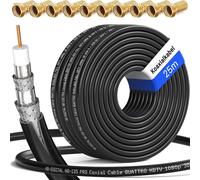 25 m Coaxial Cable HQ-135 Antenna Cable 135dB Sat Cable 8K 4K UHD 4 Times Shielded for DVB-S / S2 DVB-C / C2 DVB-T / T2 Dab+ Radio BK + 10 Free F-Plug Systems