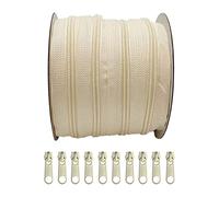 25 Mètres de Fermeture Éclair en Nylon + 10 Curseurs Libres Tireurs en Métal pour Couture sur Vêtements, Tissus - Au Mètre 5#, 25 M, Jaune