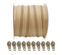 25 Mètres Rouleau de Fermeture Éclair Continu en Nylon + 10 Curseurs Automatiques en Métal 5#, pour coudre des vêtements, au mètre, sable 467, 25 mètres +10 C