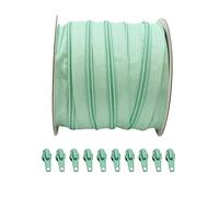 25 Mètres Rouleau de Fermeture Éclair Continue en Nylon + 10 Curseurs Automatiques en Métal 5#, fermeture éclair pour coudre des vêtements, fermeture éclair au mètre, turquoise 249, 25 mètres +10 C