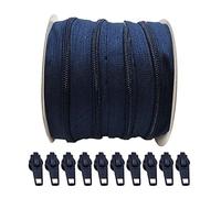 25 Mètres Rouleau de Fermeture Éclair Continue en Nylon + 10 Curseurs Automatiques en Métal 5#, fermeture éclair pour coudre des vêtements, fermeture éclair au mètre, bleu 330, 25 mètres +10 C