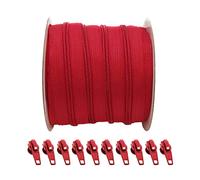 25 Mètres Rouleau de Fermeture Éclair Continue en Nylon + 10 Curseurs Automatiques en Métal 5#, fermeture éclair pour coudre des vêtements, fermeture éclair au mètre, (rouge 393, 25 mètres+10C)