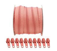25 Mètres Rouleau de Fermeture Éclair Continue en Nylon + 10 Curseurs Automatiques en Métal 5#, fermeture éclair pour coudre des vêtements, fermeture éclair au mètre, corail 406, 25 mètres +10 C